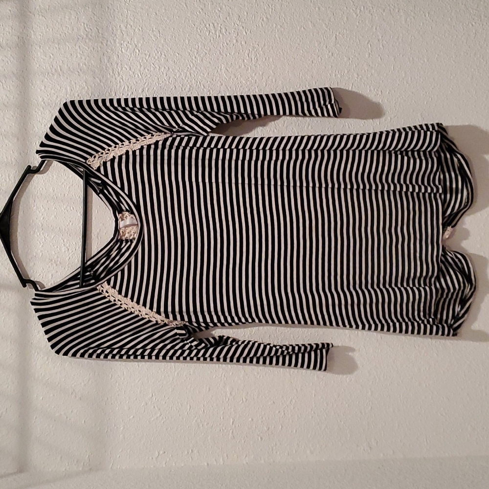 2/$10 Vanity Striped Tunic with Lace Back